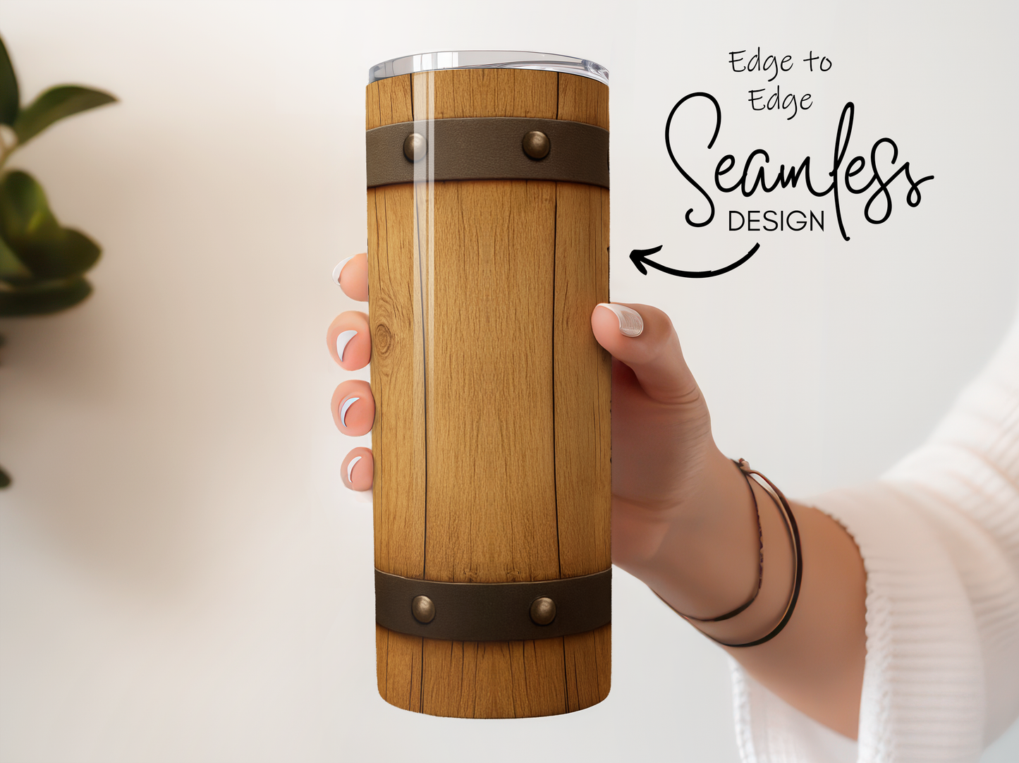 Wooden Travel Tumbler with Leather Bands, Seamless Design, Insulated Coffee Mug, Eco-Friendly, Unique Gift Idea