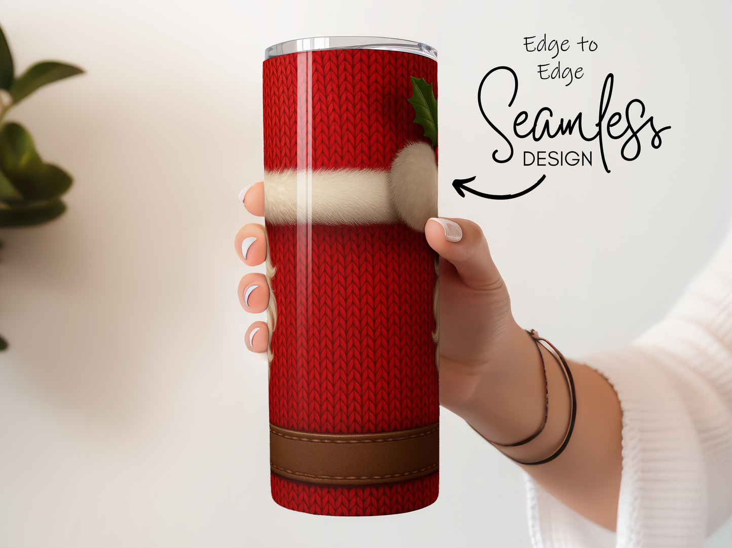Seamless Red Knitted Design Thermal Tumbler, Insulated Travel Mug, Winter Beverage Holder, Unique Gift Idea