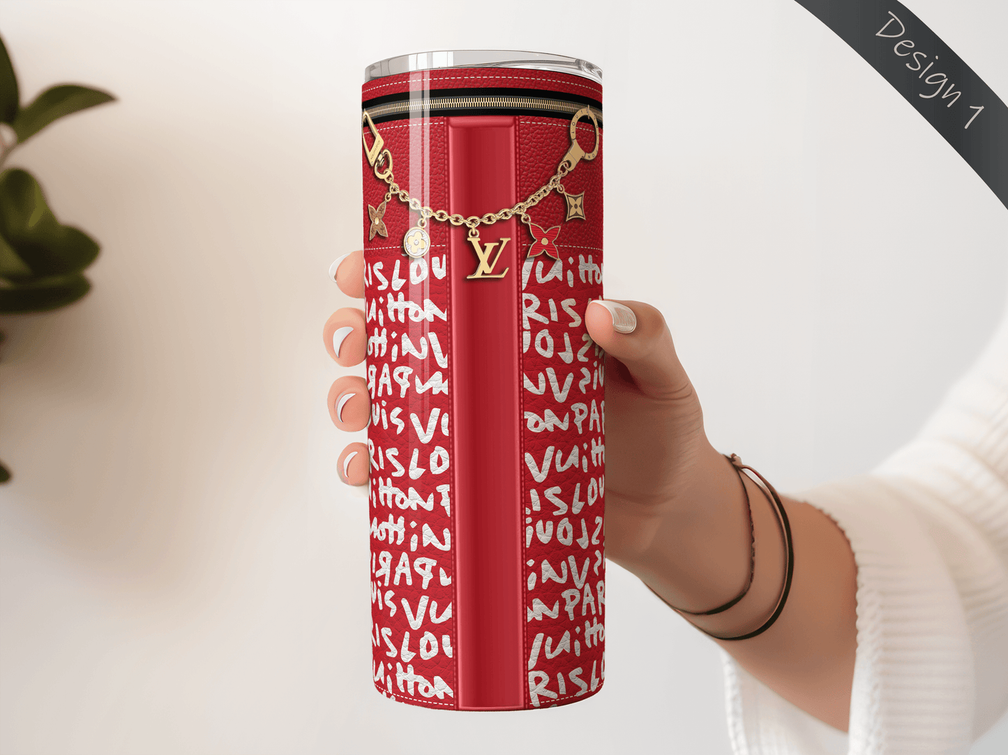 LV Red Graffiti Monogram Lunch Tote and Tumbler Set Leather Texture - Hushed Designs