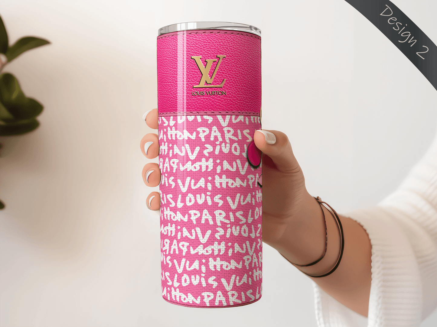 LV Pink Graffiti Monogram Lunch Tote and Tumbler Set Fabric Texture - Hushed Designs
