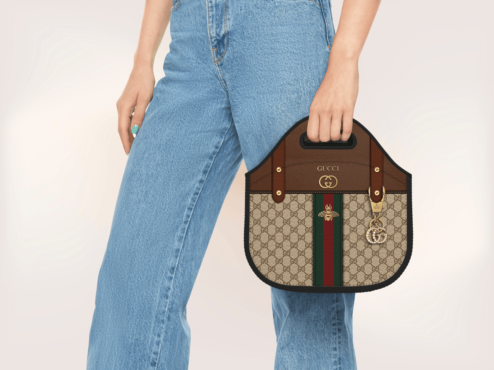 Gucci Brown Monogram Lunch Tote and Tumbler Set Leather Texture - Hushed Designs