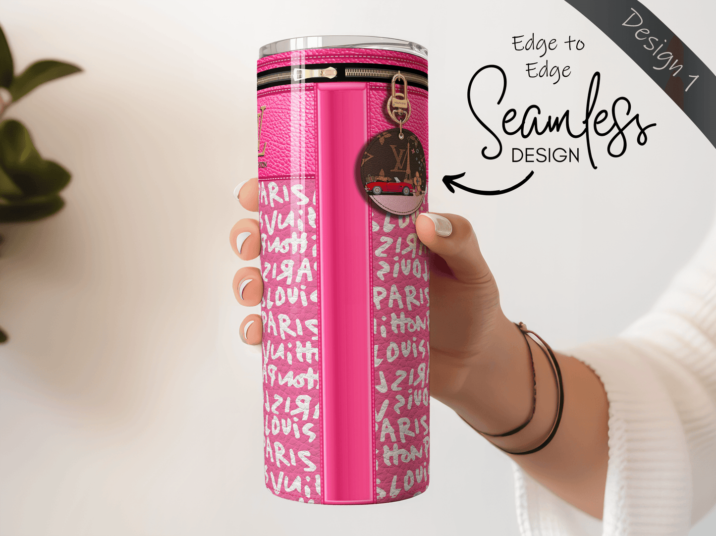 LV Pink Graffiti Monogram Lunch Tote and Tumbler Set Leather Texture - Hushed Designs