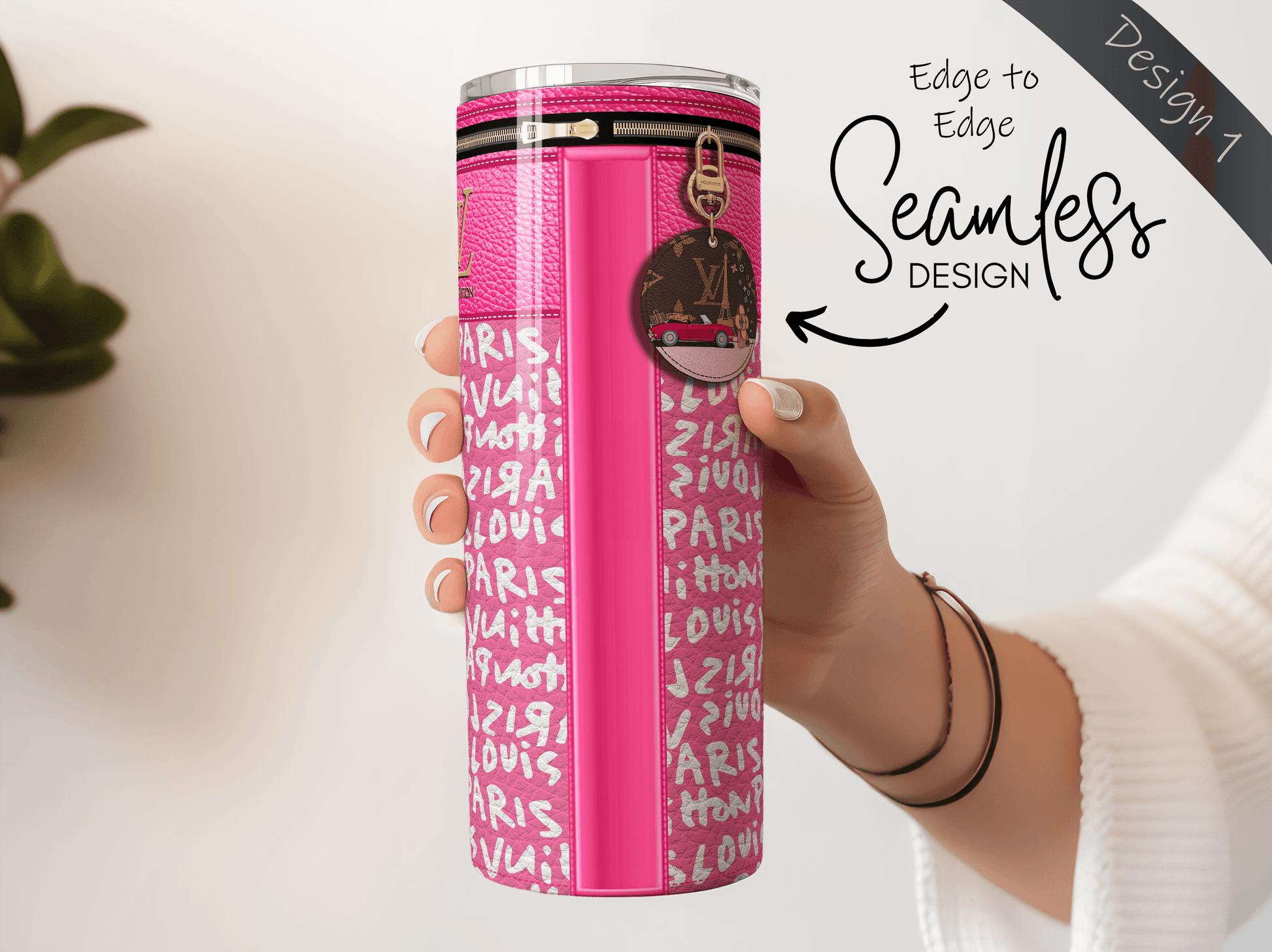 LV Pink Graffiti Monogram Lunch Tote and Tumbler Set Leather Texture - Hushed Designs