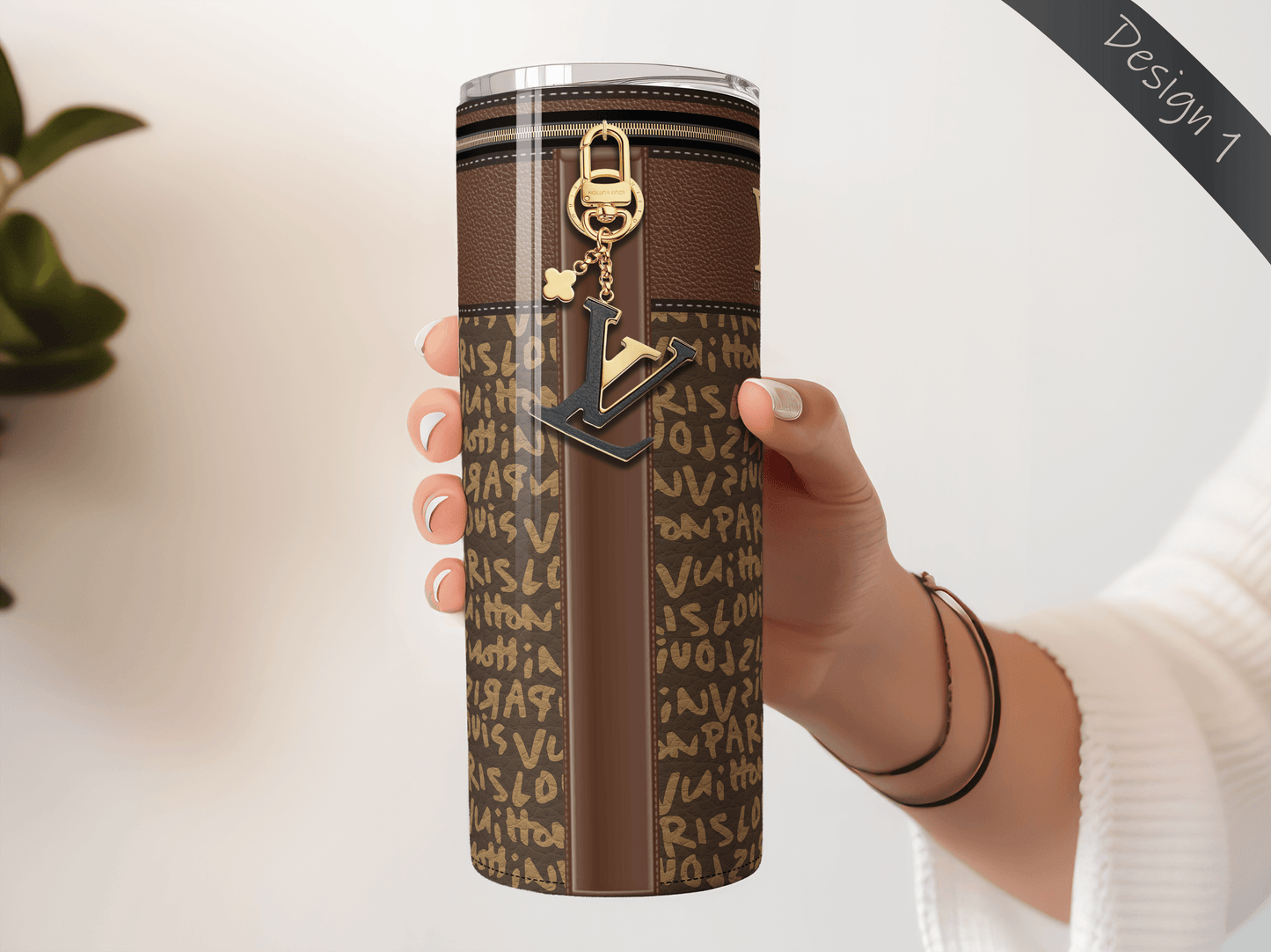 LV Brown Graffiti Monogram Lunch Tote and Tumbler Set Leather Texture - Hushed Designs