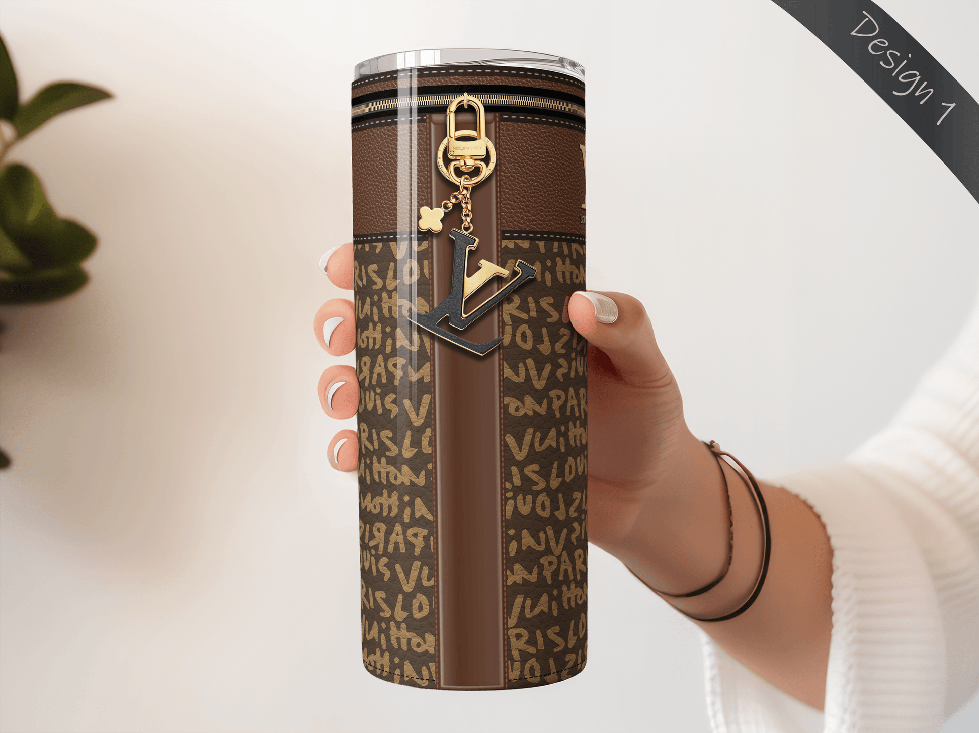 LV Brown Graffiti Monogram Lunch Tote and Tumbler Set Leather Texture - Hushed Designs