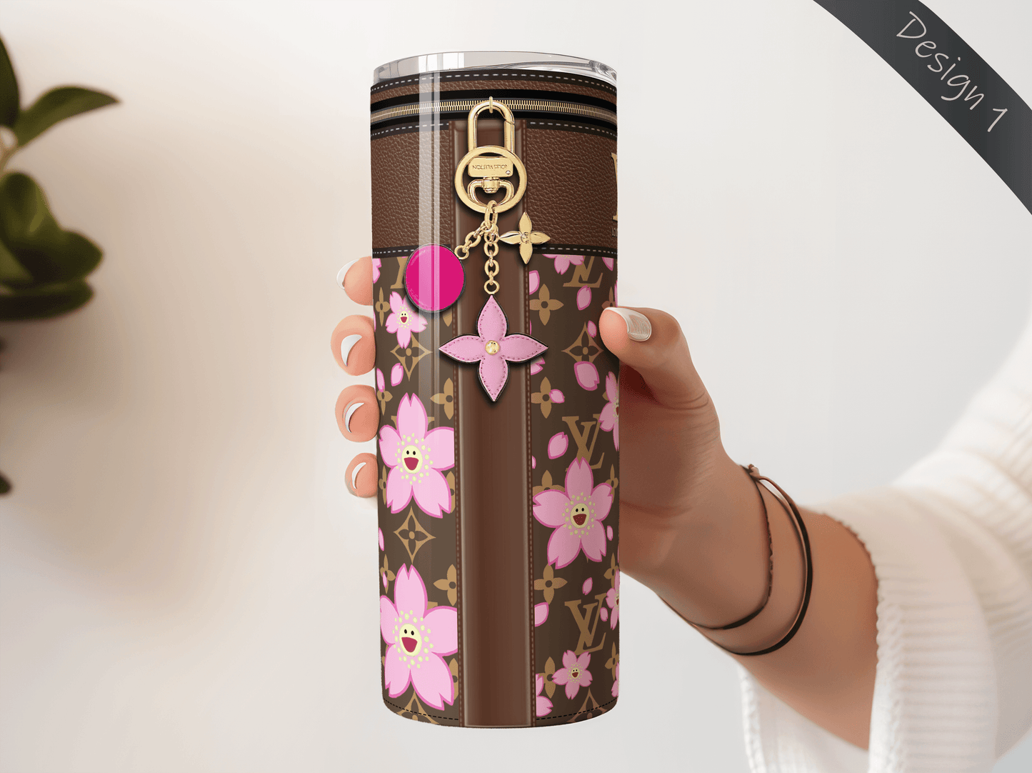 LV Brown Cherry Blossom Lunch Tote and Tumbler Set Plain - Hushed Designs