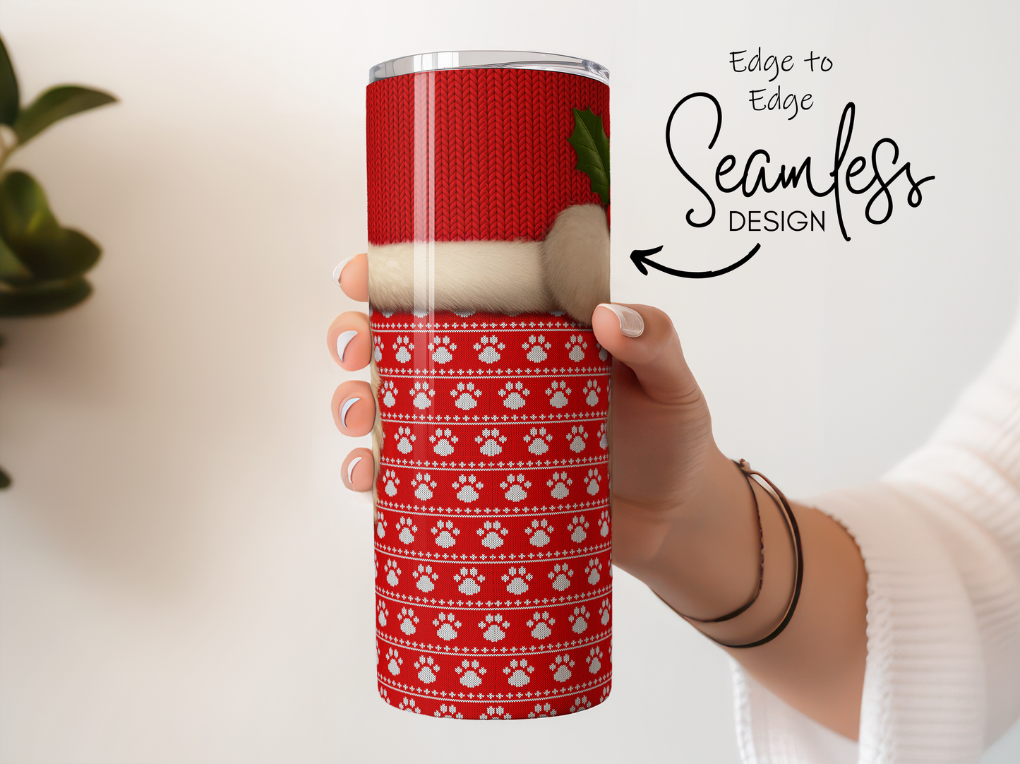 Seamless Winter Design Tumbler, Red and White Knit Pattern, Insulated Drinkware, Holiday Gift Idea