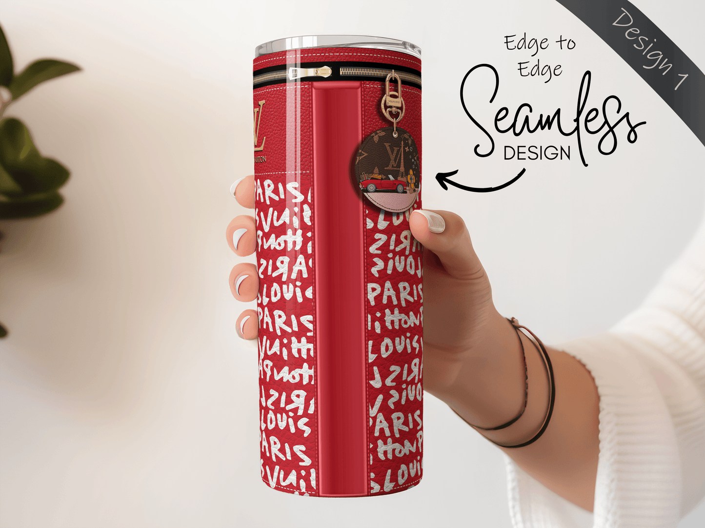 LV Red Graffiti Monogram Lunch Tote and Tumbler Set Leather Texture - Hushed Designs
