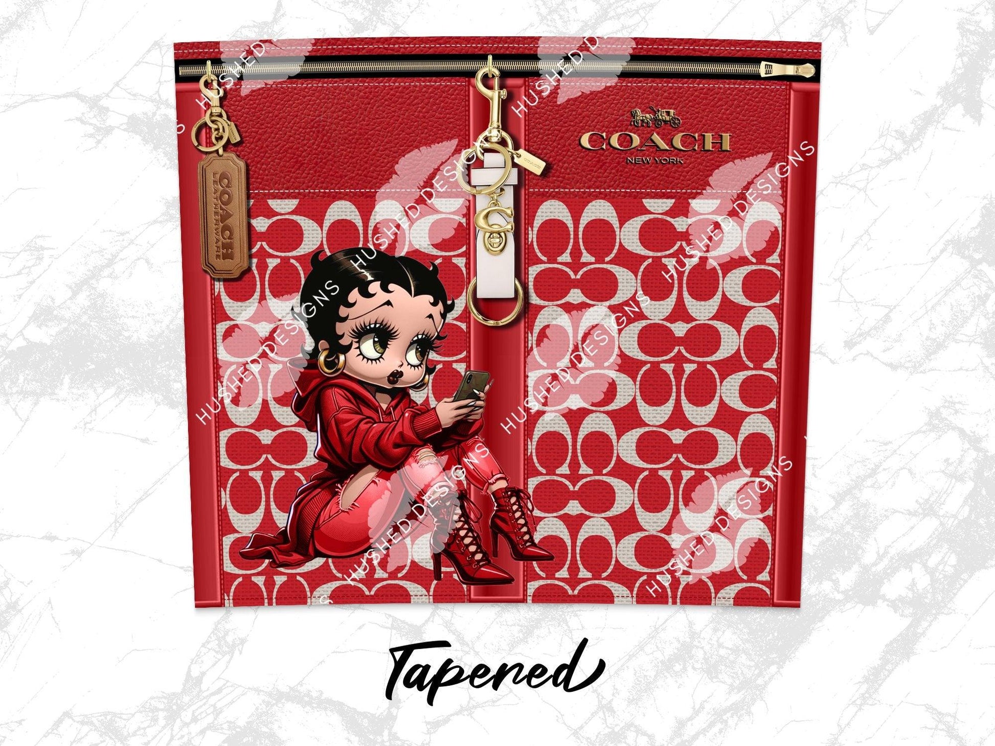 NY Coach Red Monogram with Betty Boop Fabric Texture - Hushed Designs