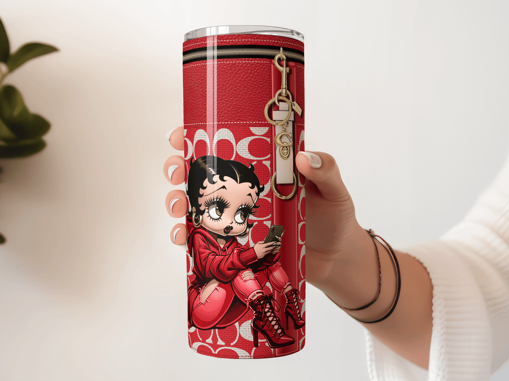 NY Coach Red Monogram with Betty Boop Fabric Texture - Hushed Designs