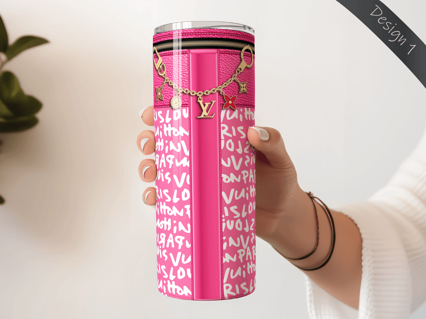 LV Pink Graffiti Monogram Lunch Tote and Tumbler Set Plain - Hushed Designs