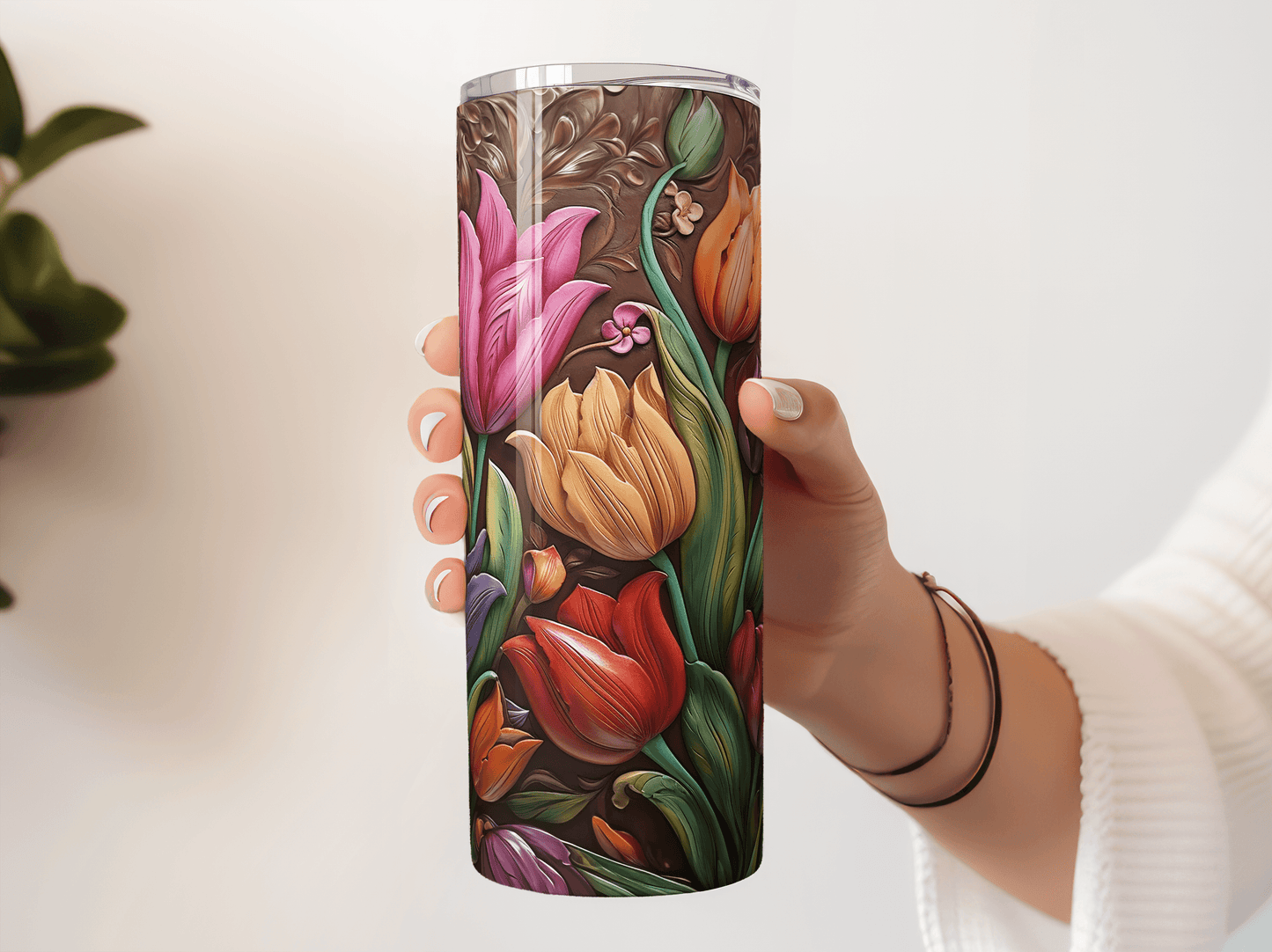 Tulip Flowers Tooled Leather - Hushed Designs