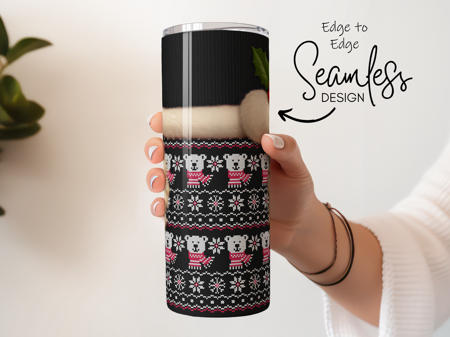 Seamless Winter Pattern Travel Mug, Cute Penguins Christmas Design, Insulated Coffee Tumbler, Festive Drinkware Gift