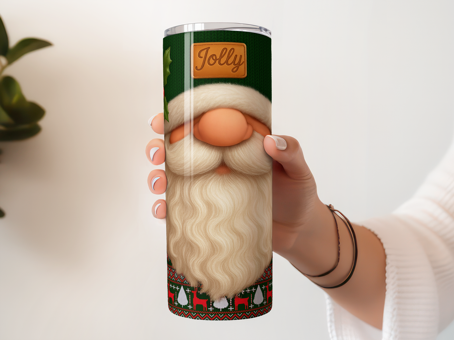Festive Santa Tumbler, Christmas Insulated Travel Cup, Unique Holiday Gift, Jolly Winter Beverage Holder