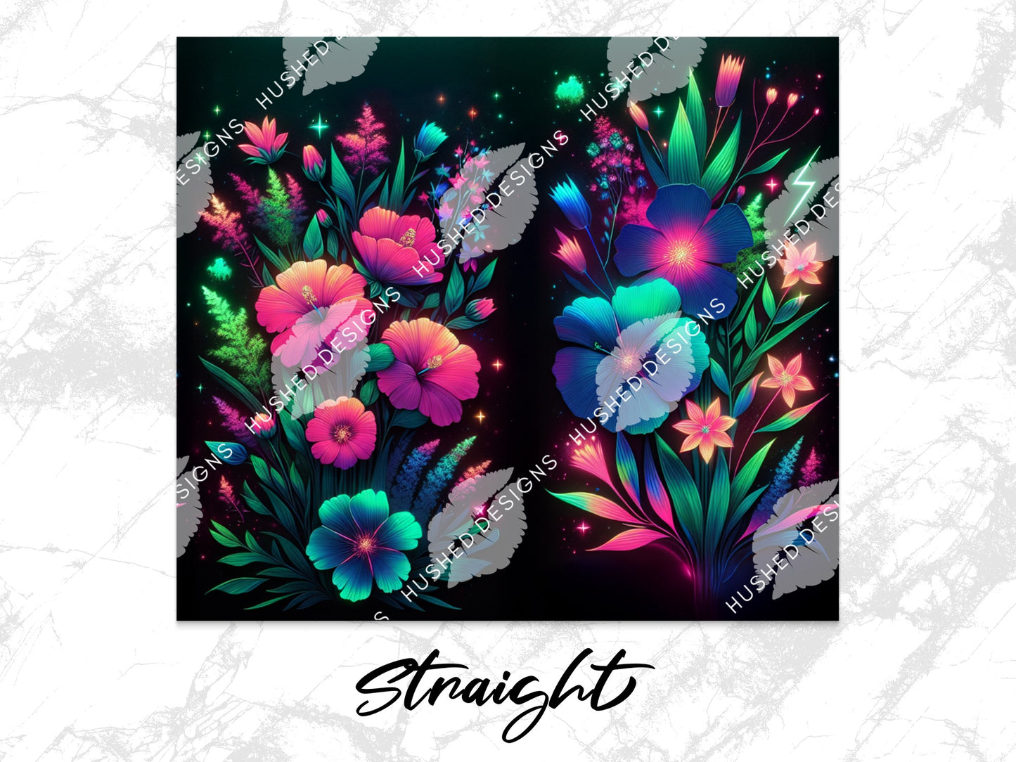Vibrant Neon Floral Wall Art, Colorful Glow in the Dark Flowers, Modern Home Decor Canvas Print