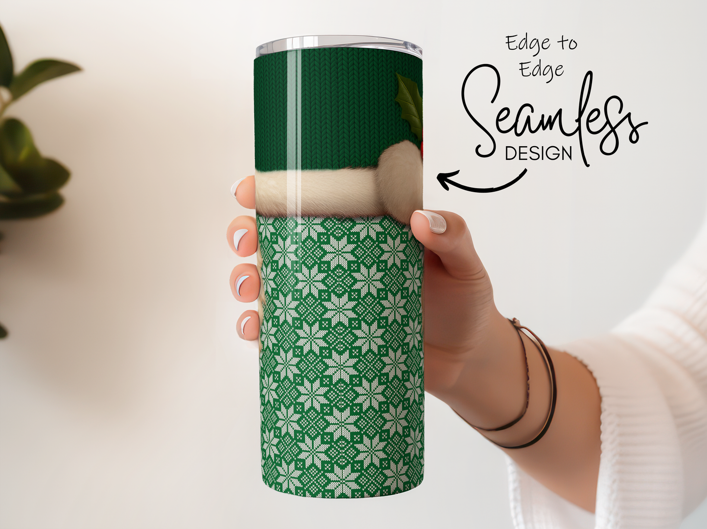 Seamless Design Green Travel Mug with Geometric Patterns, Insulated Coffee Cup, Perfect Gift for On-the-Go