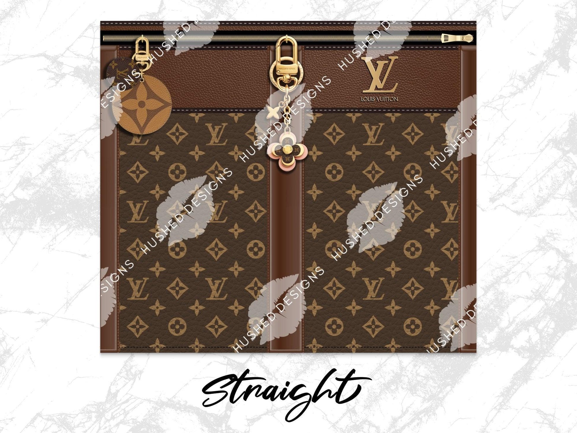 LV Brown Monogram Designer Purse with Leather Texture - Hushed Designs