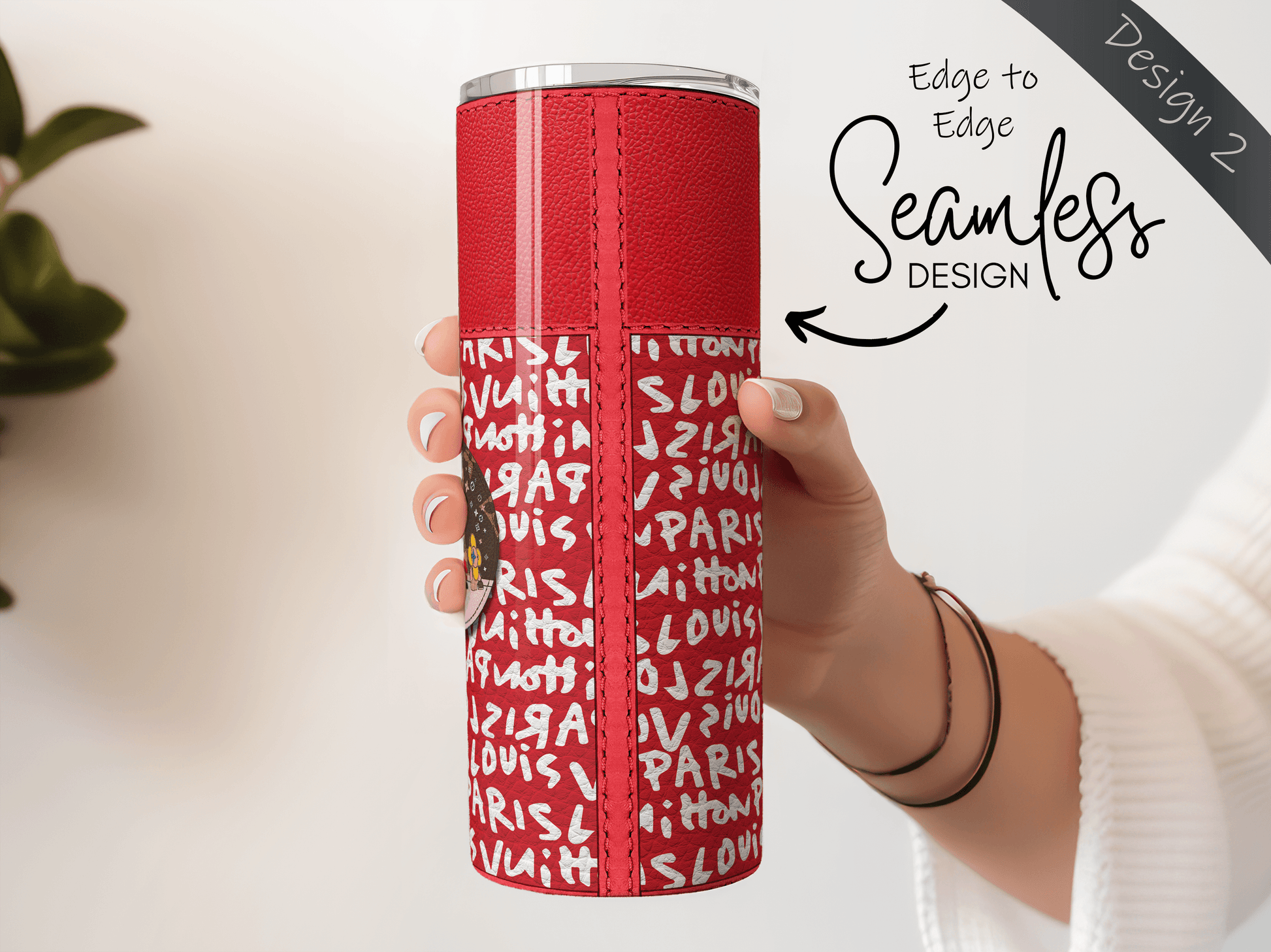 LV Red Graffiti Monogram Lunch Tote and Tumbler Set Leather Texture - Hushed Designs