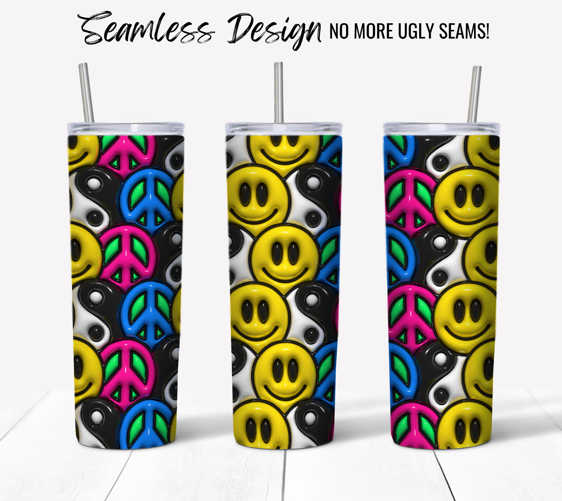 Smiley Face Ying Yang 3D Puff - Hushed Designs