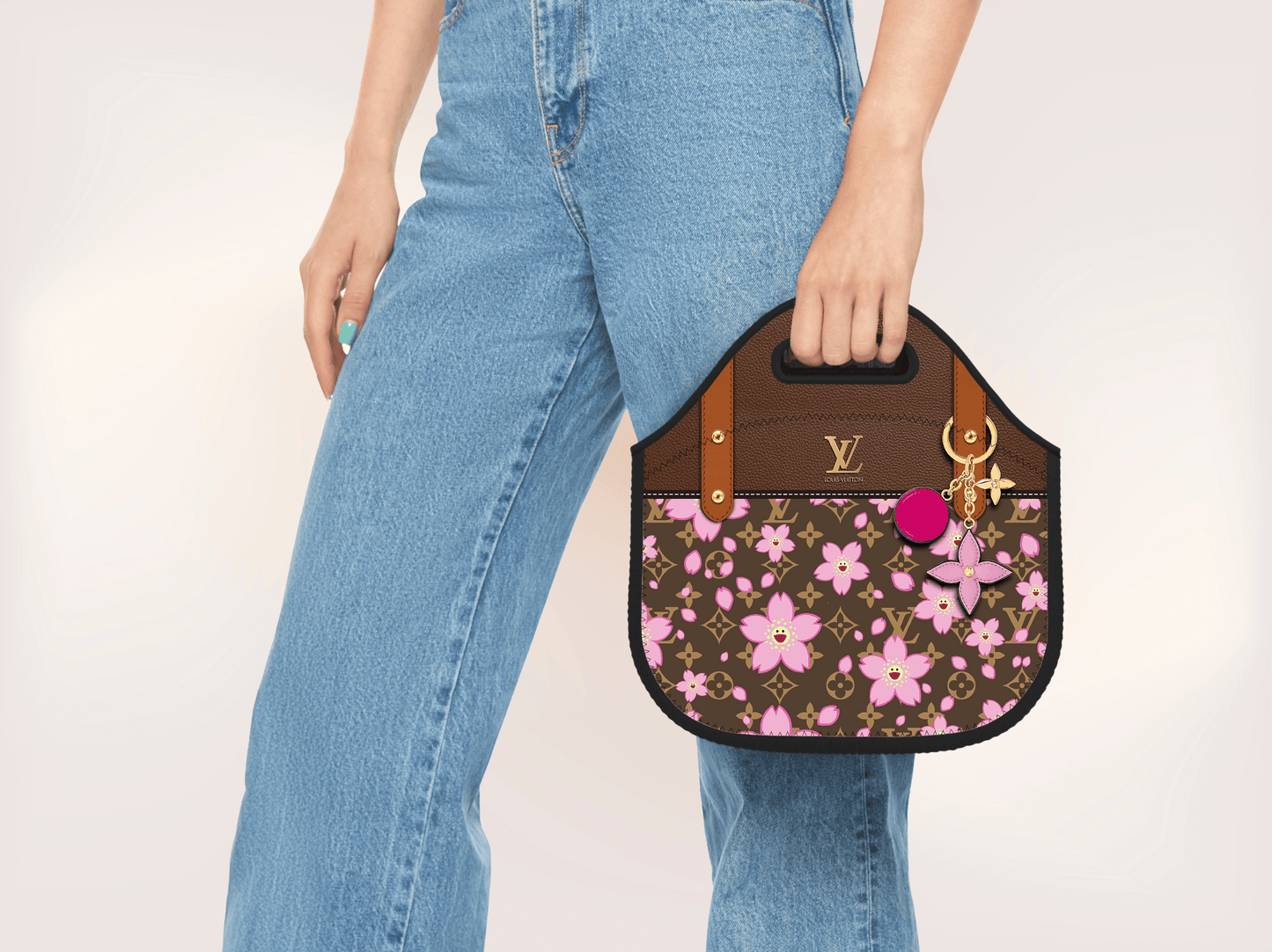 LV Brown Cherry Blossom Lunch Tote and Tumbler Set Plain - Hushed Designs