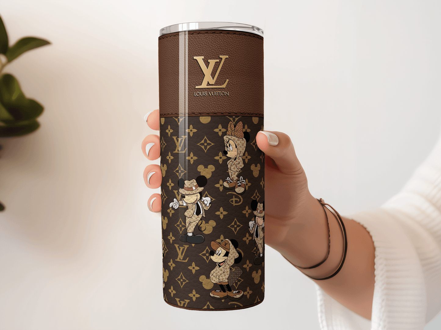 LV Brown Mickey & Minnie Designer Purse with Leather Texture - Hushed Designs