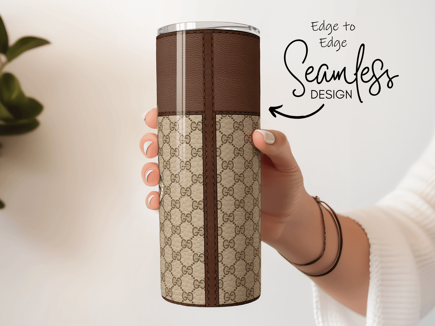 Gucci Brown Monogram Lunch Tote and Tumbler Set Leather Texture - Hushed Designs