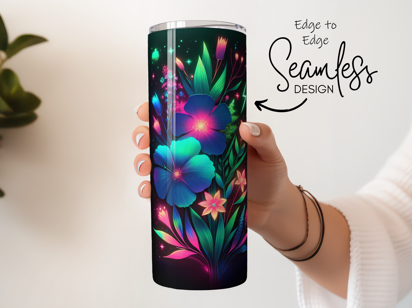 Floral Tumbler, Seamless Edge Design, Vibrant Flower Print, Insulated Drinkware, Colorful Travel Mug, Gift Idea