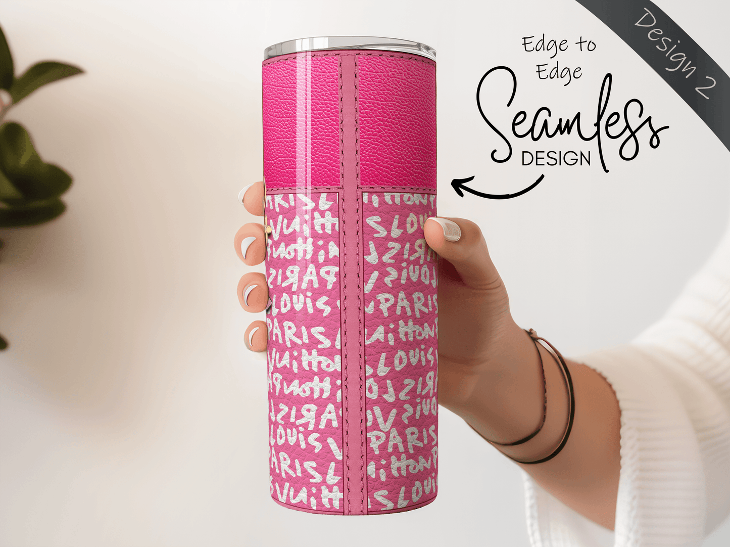 LV Pink Graffiti Monogram Lunch Tote and Tumbler Set Leather Texture - Hushed Designs