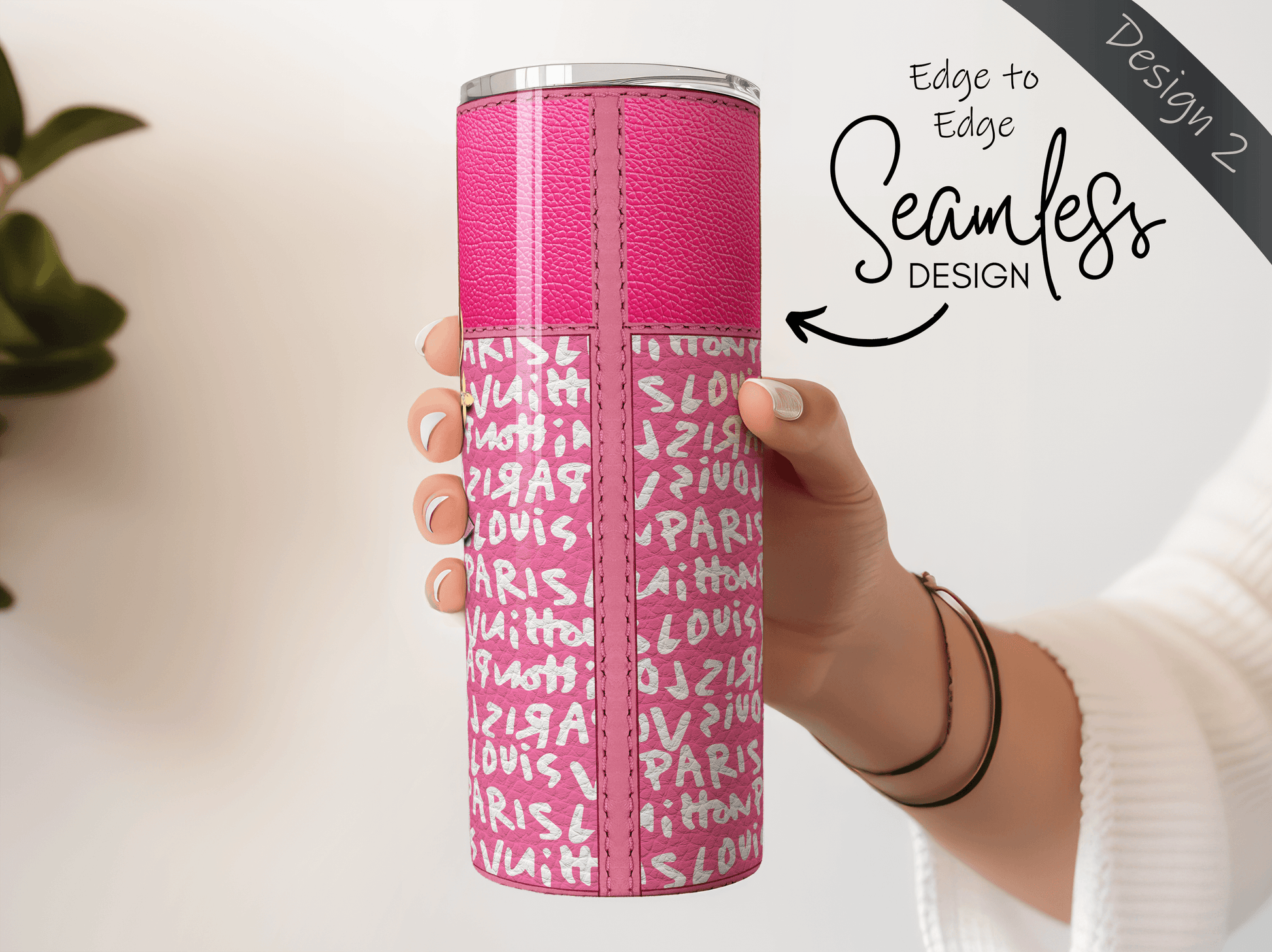 LV Pink Graffiti Monogram Lunch Tote and Tumbler Set Leather Texture - Hushed Designs