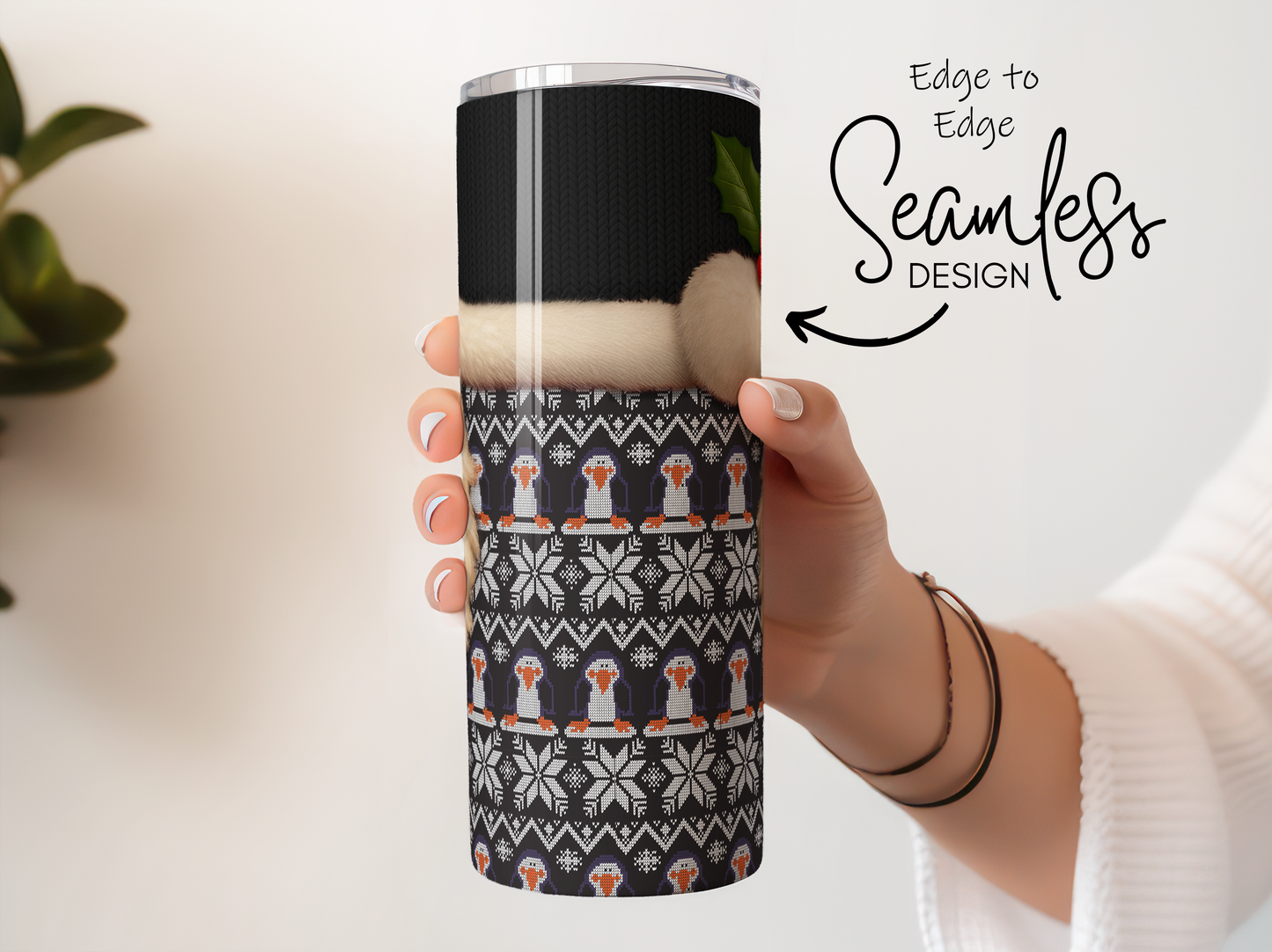 Seamless Winter Design Tumbler, Insulated Travel Mug, Christmas Themed Drinkware, Holiday Gift Idea