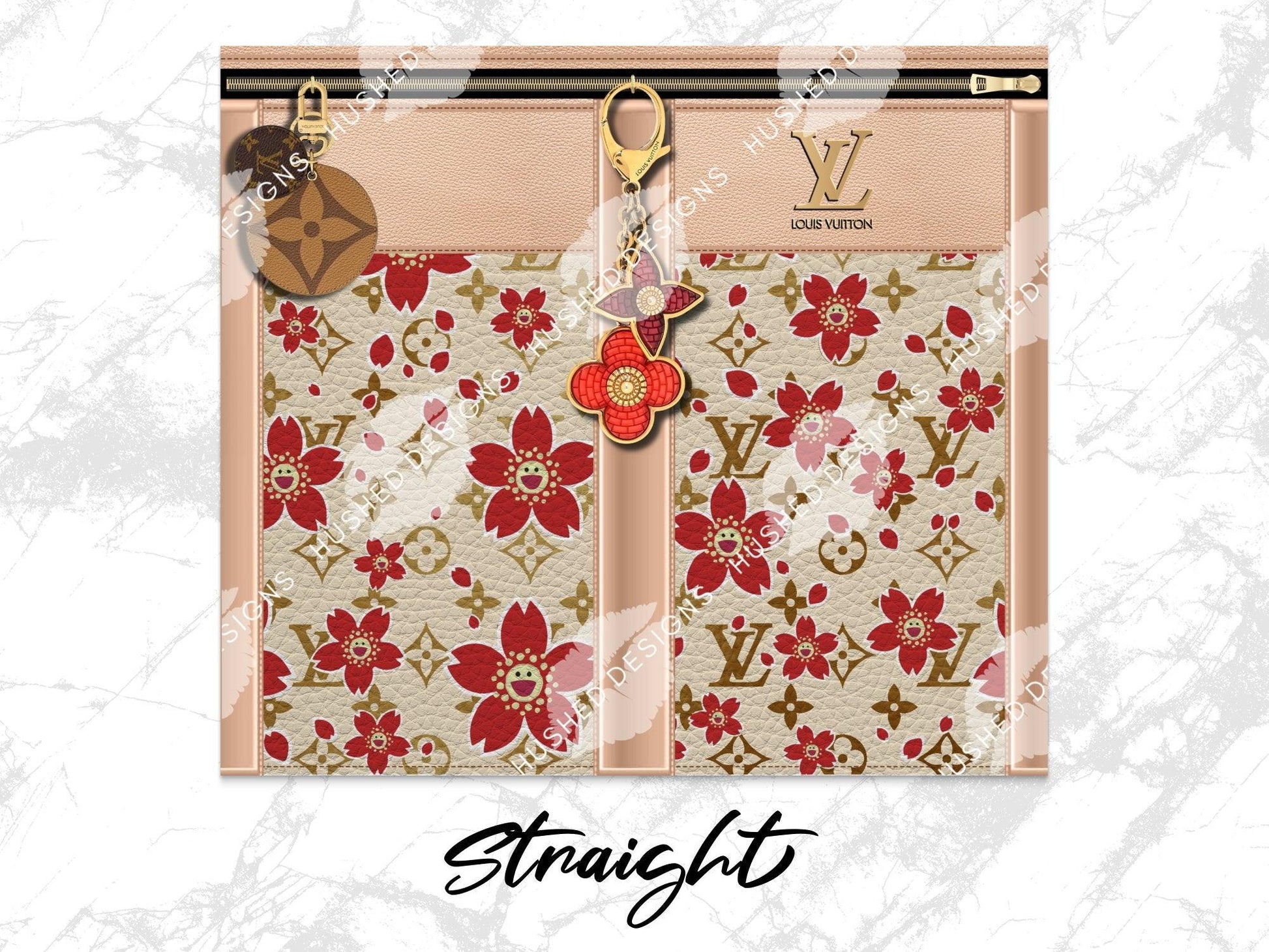 LV Beige Cherry Blossom Designer Purse with Leather Texture - Hushed Designs