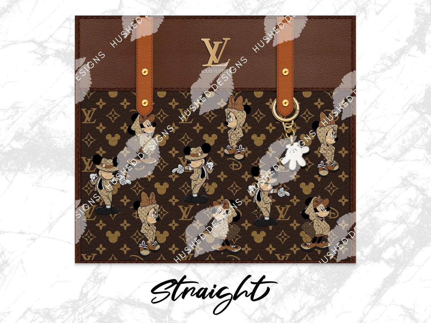 LV Brown Mickey & Minnie Designer Purse with Leather Texture - Hushed Designs