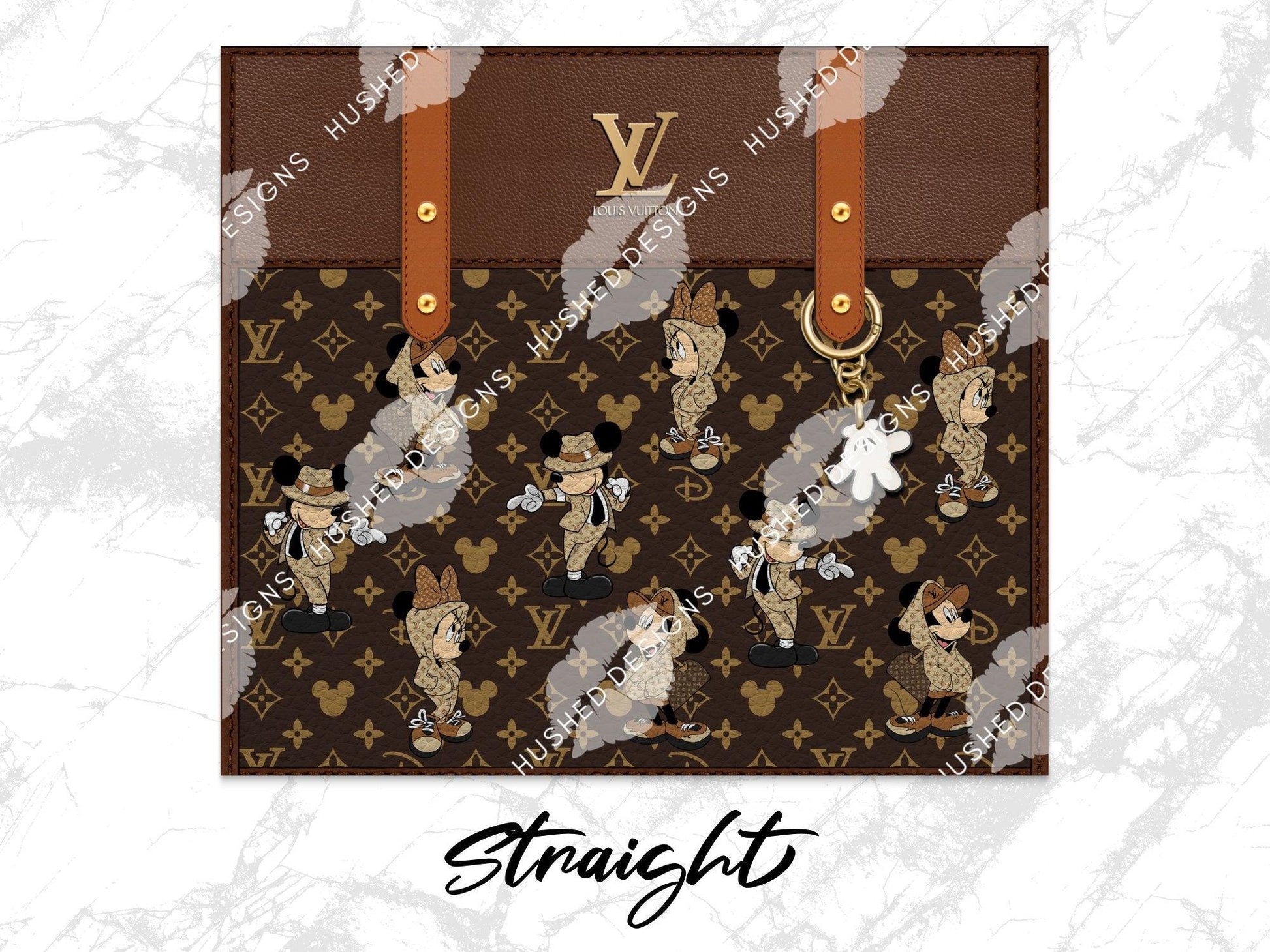 LV Brown Mickey & Minnie Designer Purse with Leather Texture - Hushed Designs