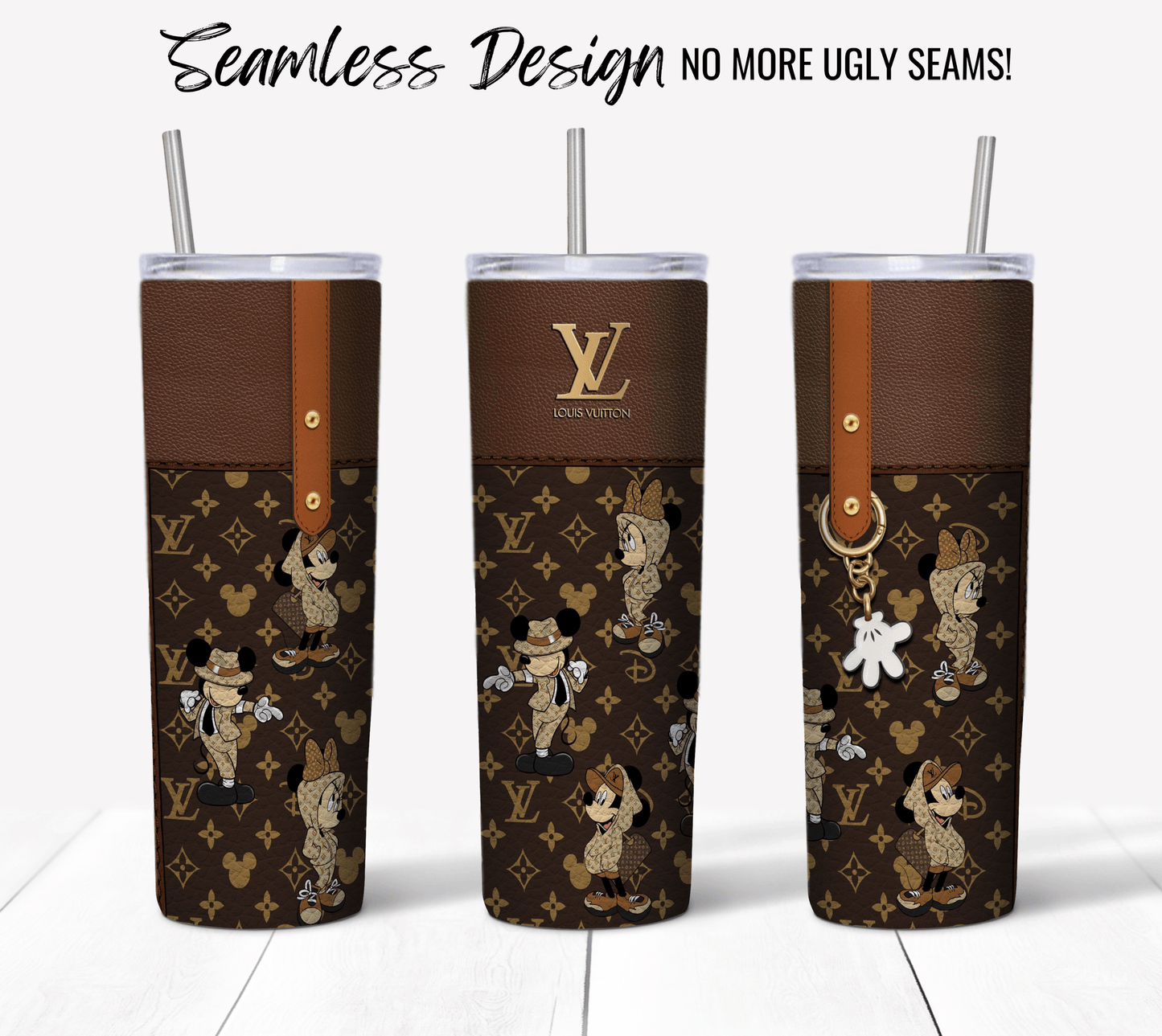 LV Brown Mickey & Minnie Designer Purse with Leather Texture - Hushed Designs