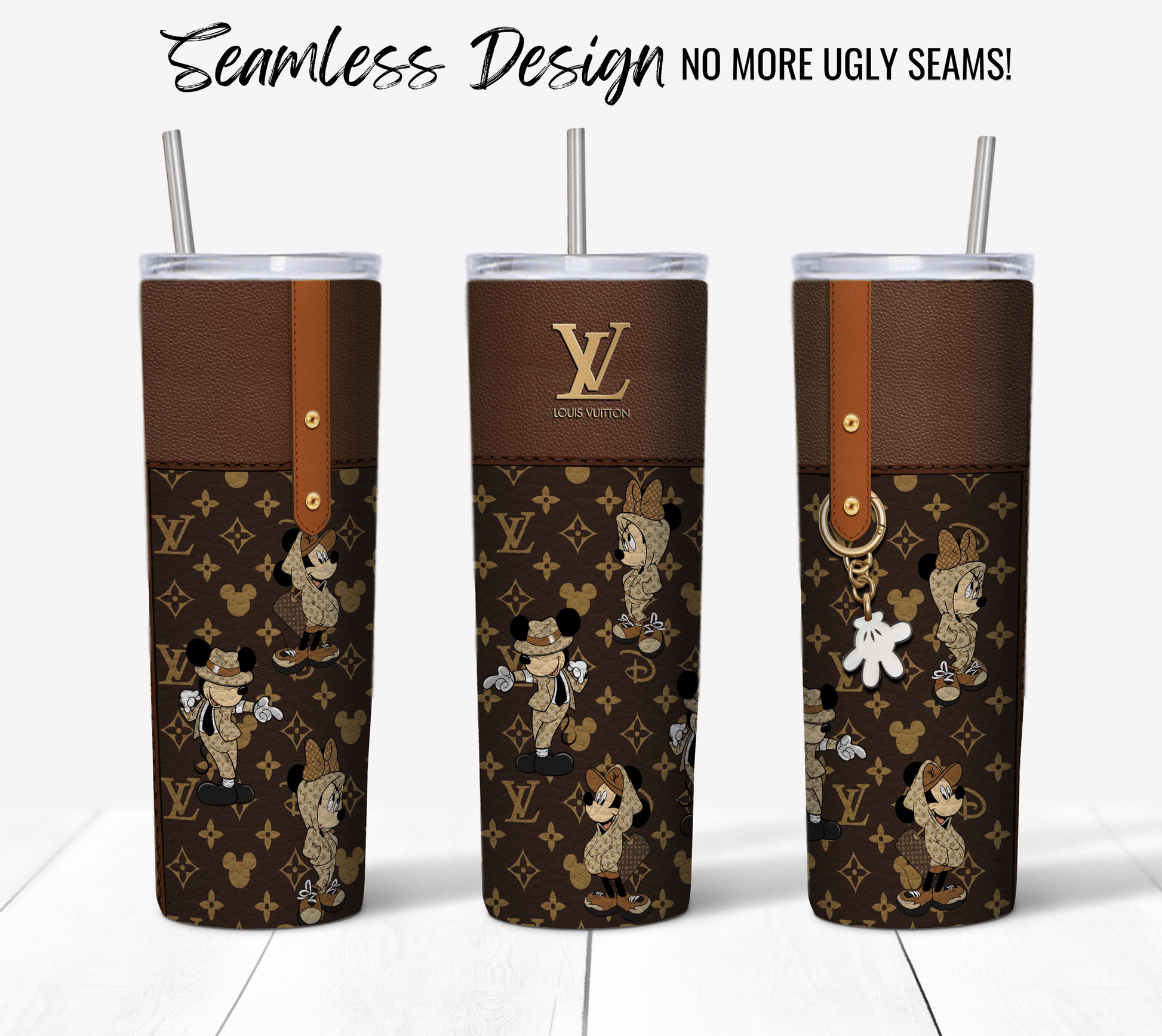 LV Brown Mickey & Minnie Designer Purse with Leather Texture - Hushed Designs