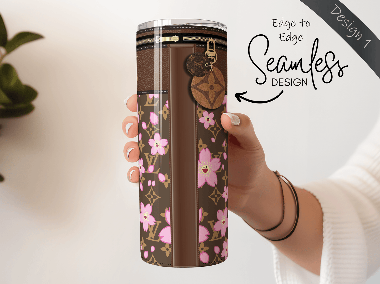 LV Brown Cherry Blossom Lunch Tote and Tumbler Set Plain - Hushed Designs