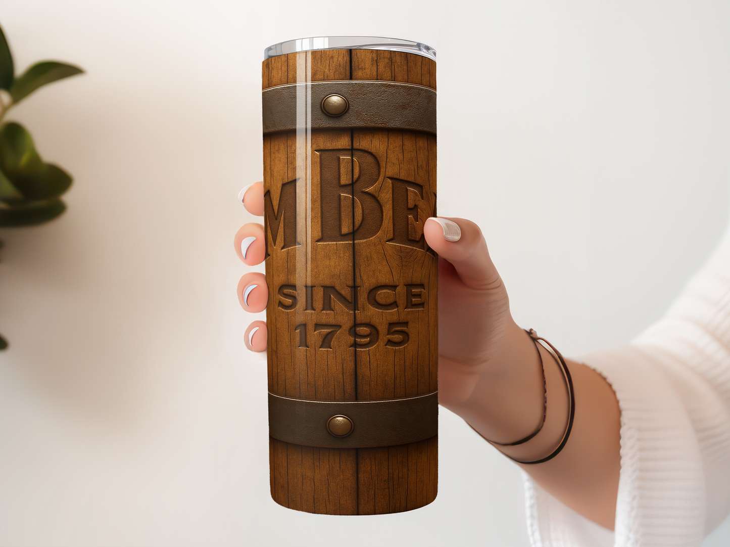 Personalized Wooden Tumbler, Vintage Barrel Design, Monogrammed MBF, Custom Gift Idea, Insulated Drinkware, Rustic Style, Since 1795