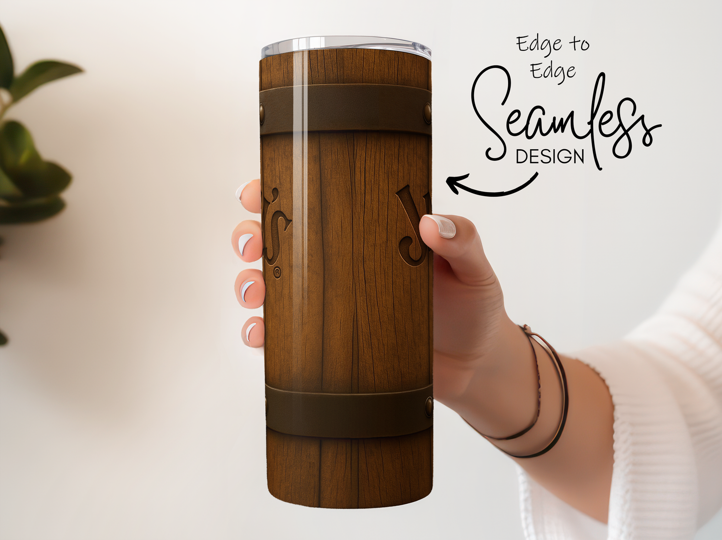 Seamless Wooden Design Travel Mug, Insulated Coffee Tumbler, Eco-Friendly Water Bottle, Unique Gift Idea