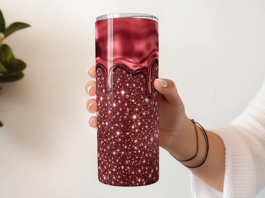 Burgundy Glitter Drip Tumbler Sparkling Liquid Design product type