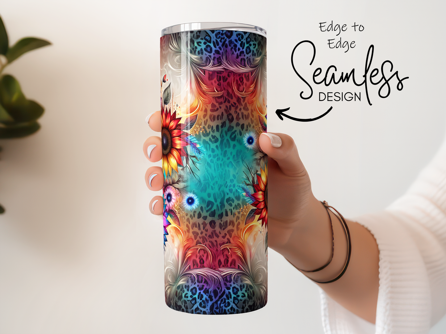 Colorful Seamless Mandala Design Tumbler, Stainless Steel Travel Mug, Unique Floral Pattern, Insulated Beverage Holder