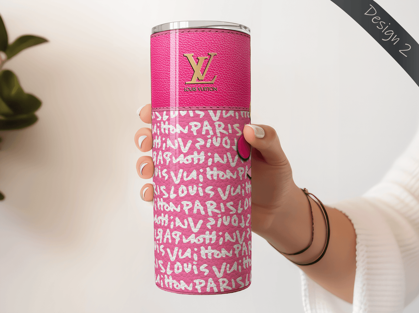 LV Pink Graffiti Monogram Lunch Tote and Tumbler Set Leather Texture - Hushed Designs
