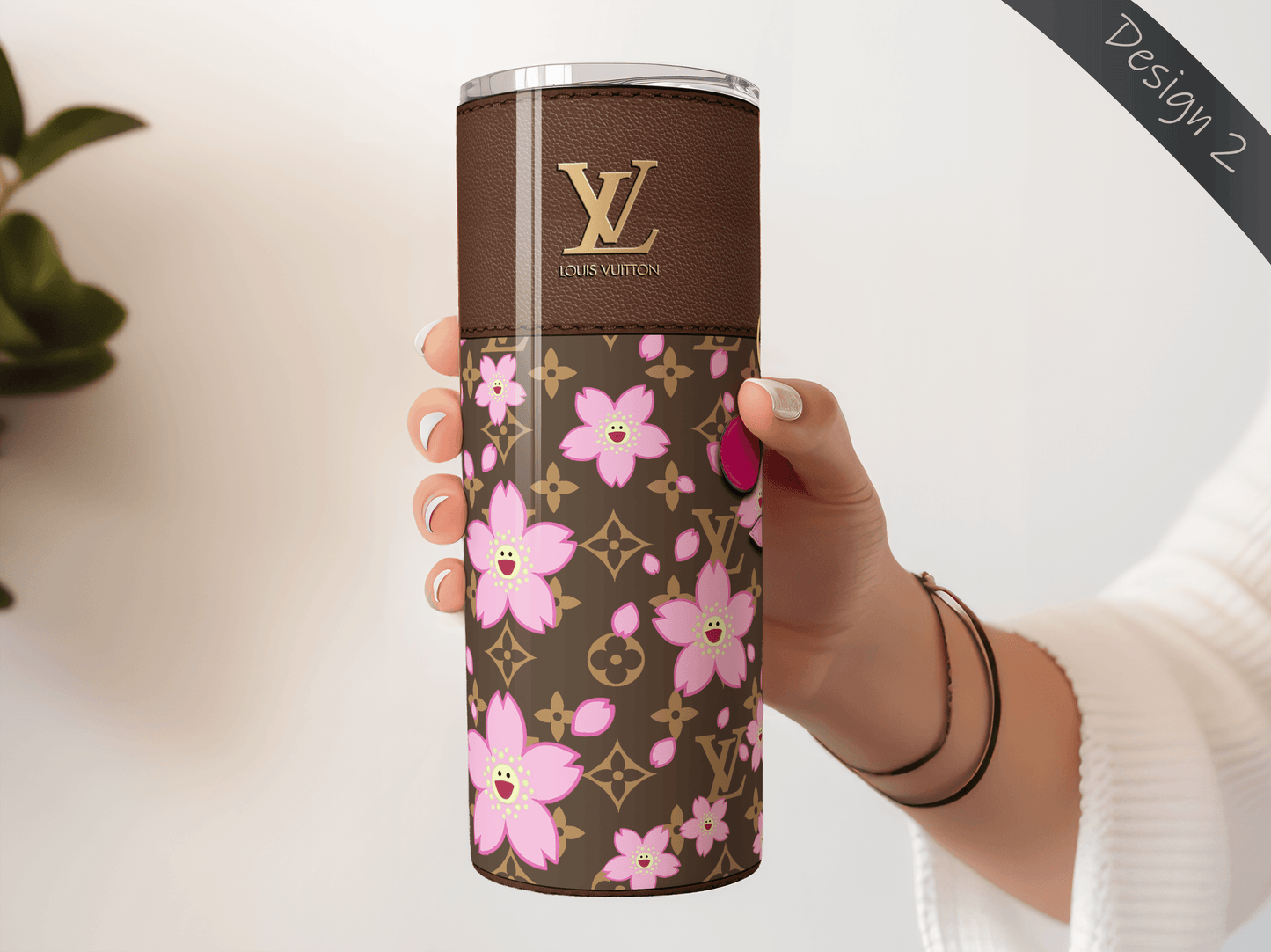LV Brown Cherry Blossom Lunch Tote and Tumbler Set Plain - Hushed Designs
