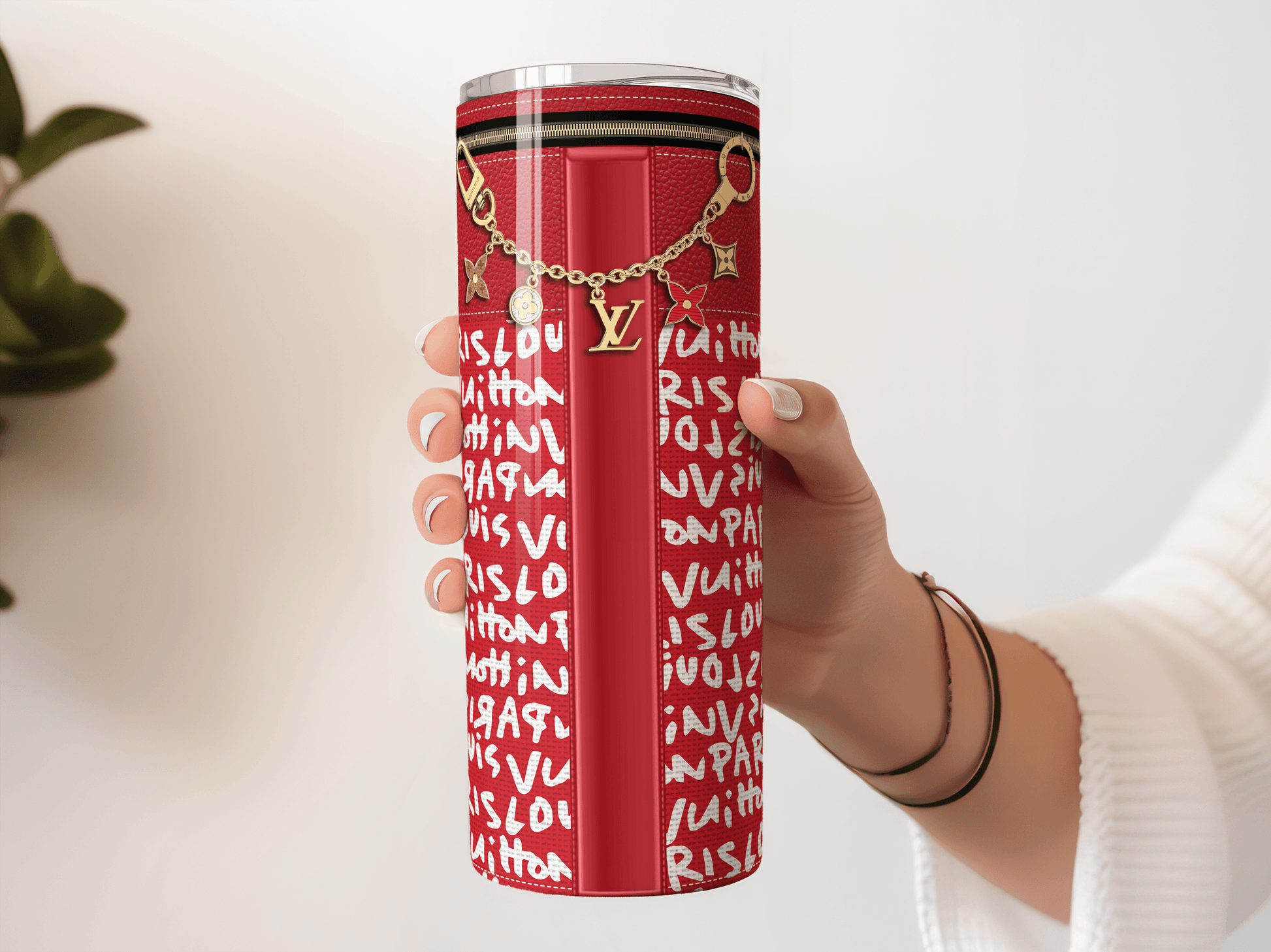 LV Red Graffiti Monogram Fabric Texture - Hushed Designs