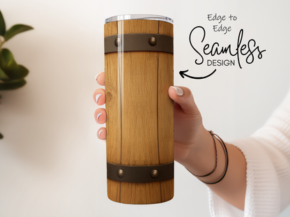Wooden Travel Tumbler with Leather Bands, Seamless Design, Insulated Coffee Mug, Eco-Friendly, Unique Gift Idea