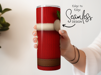 Seamless Red Knitted Design Thermal Tumbler, Insulated Travel Mug, Winter Beverage Holder, Unique Gift Idea