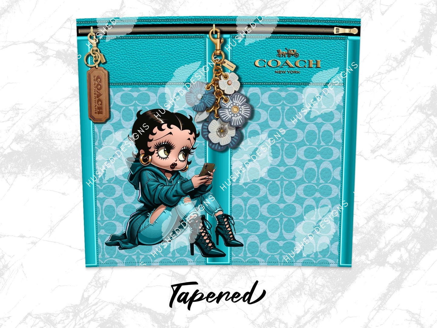 NY Coach Turquoise Monogram with Betty Boop Leather Texture - Hushed Designs