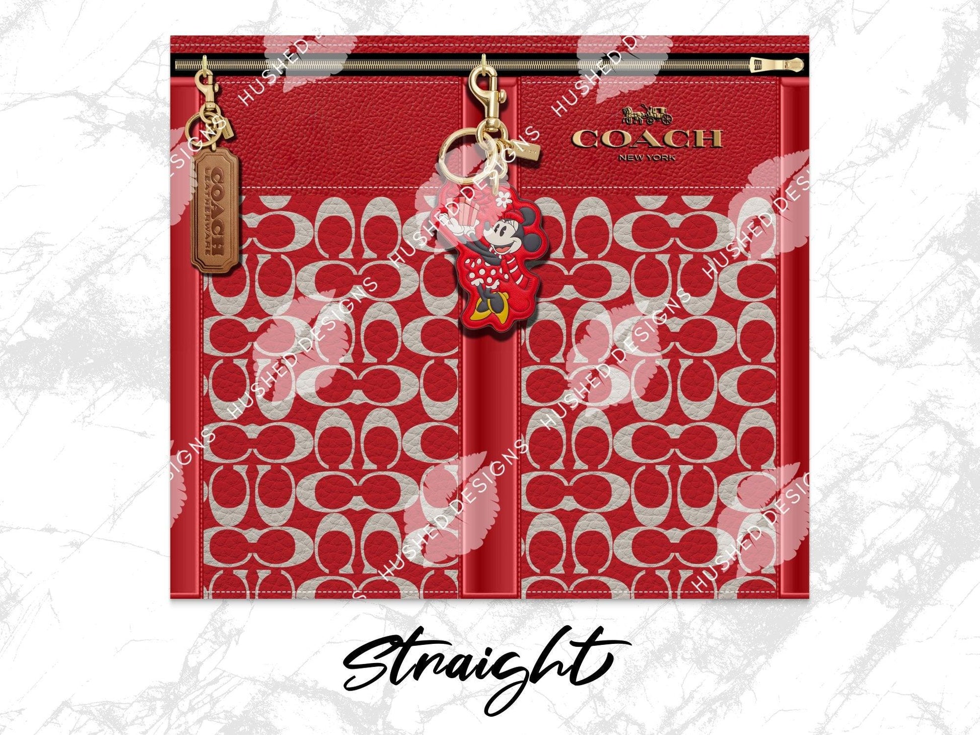 NY Coach Red Monogram with Minnie Key Chain Leather Texture - Hushed Designs