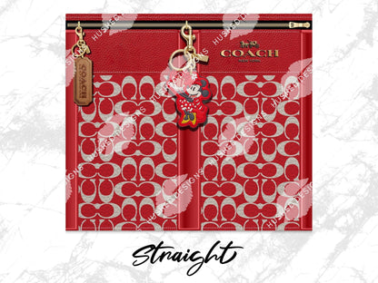 NY Coach Red Monogram with Minnie Key Chain Leather Texture - Hushed Designs