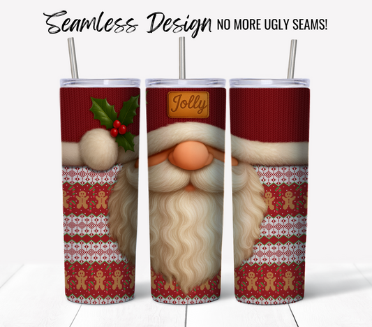 Jolly Santa Ugly Sweater #13: Three seamless 20 oz skinny tumbler wraps featuring festive red Santa and gingerbread patterns. Includes “Seamless Design NO MORE UGLY SEAMS!” Perfect as a sublimation tumbler wrap digital download.
