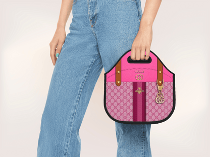 Gucci Pink Monogram with Brown Strap Lunch Tote and Tumbler Set Leather Texture - Hushed Designs